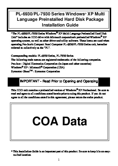 First Page Image of Windows® XP Multi-Language Installation Guide PL6930-T41.pdf